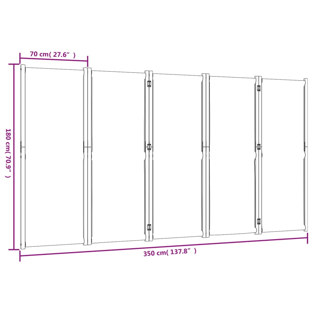 Sötétkék 5 paneles térelválasztó 350 x 180 cm