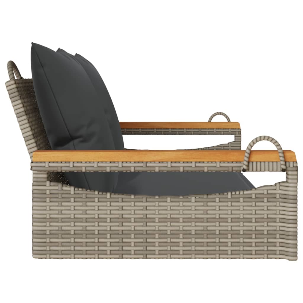 Szürke polyrattan hintapad párnákkal 109 x 62 x 40 cm