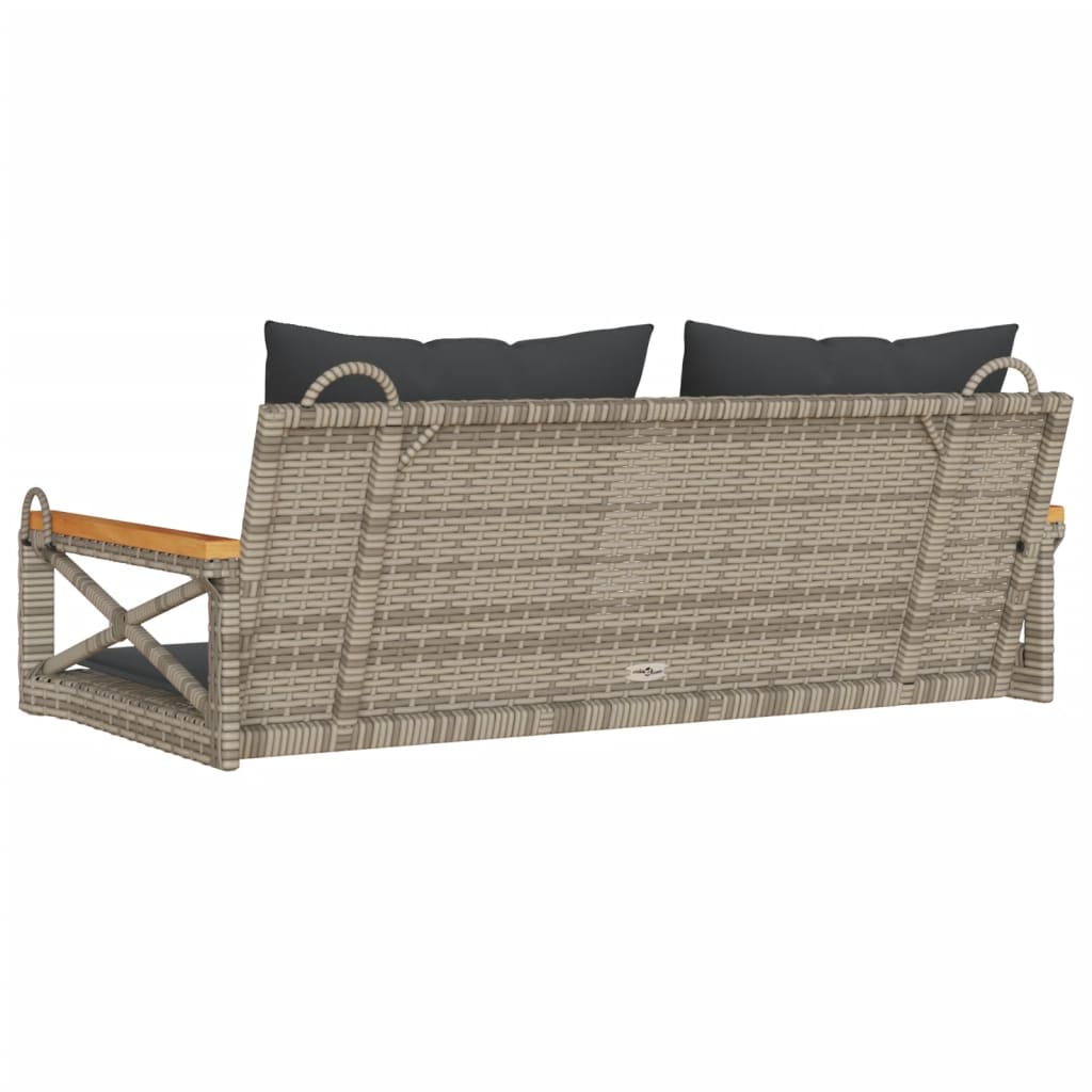 Szürke polyrattan hintapad párnákkal 109 x 62 x 40 cm