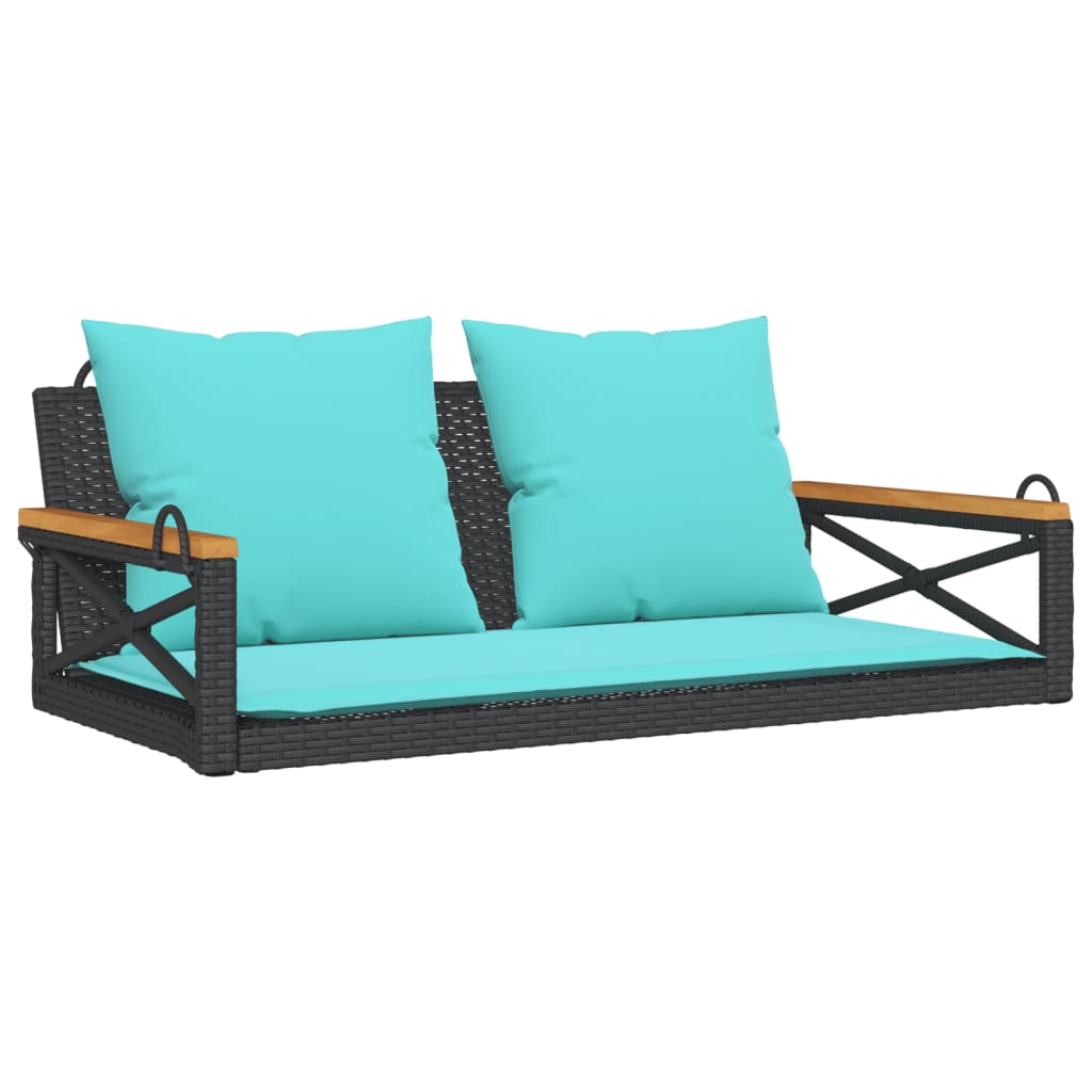 Fekete polyrattan hintapad párnákkal 109 x 62 x 40 cm