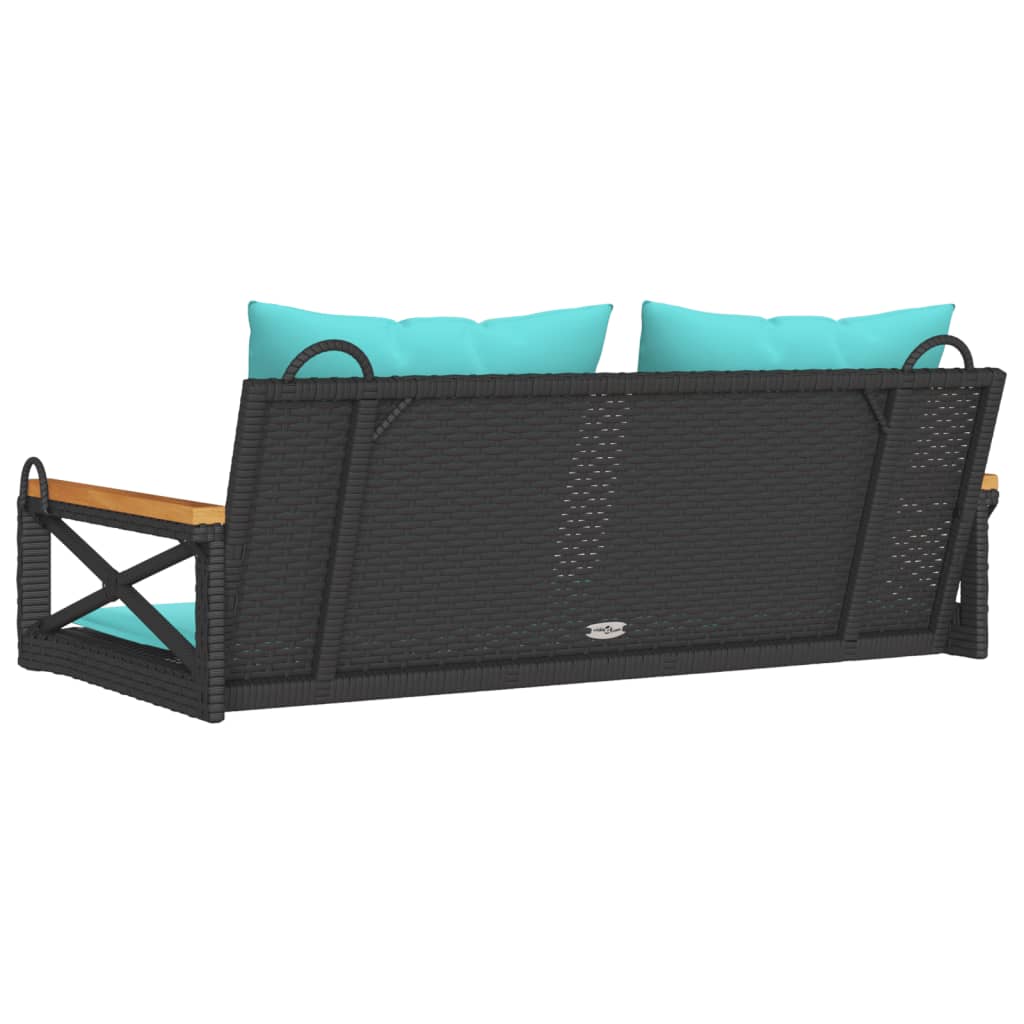 Fekete polyrattan hintapad párnákkal 109 x 62 x 40 cm