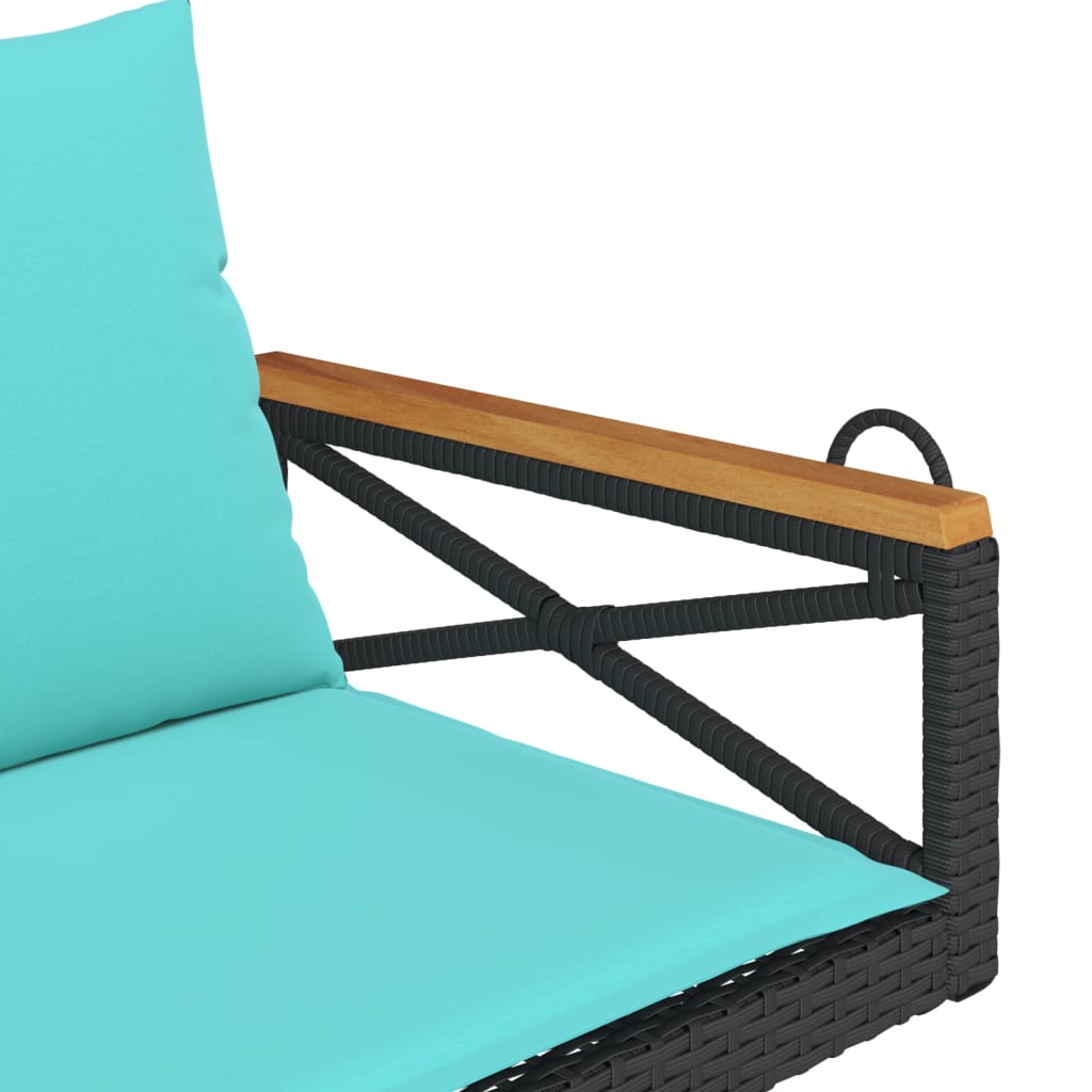 Fekete polyrattan hintapad párnákkal 109 x 62 x 40 cm