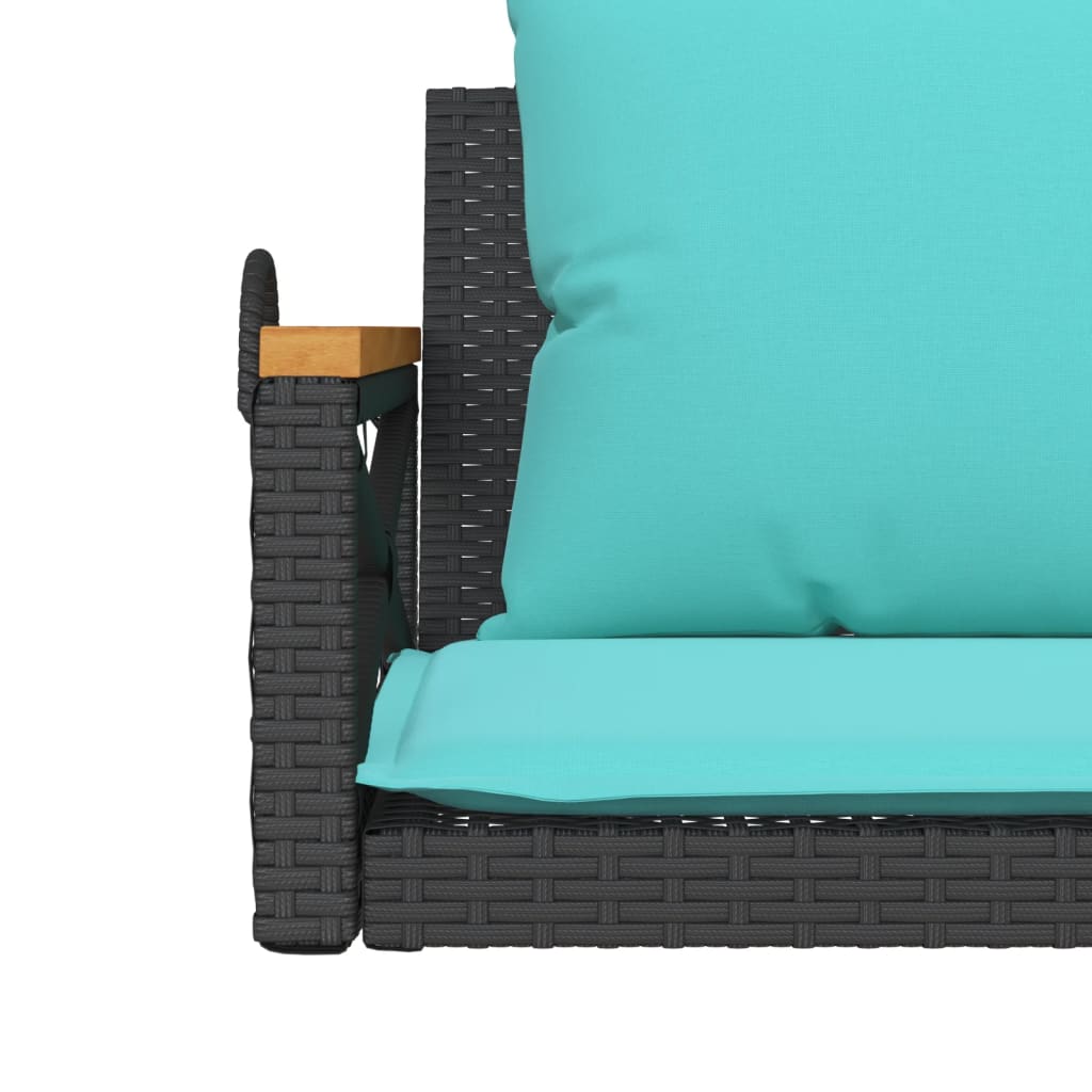 Fekete polyrattan hintapad párnákkal 109 x 62 x 40 cm