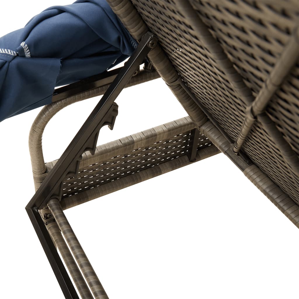Szürke polyrattan napozóágy ponyvával