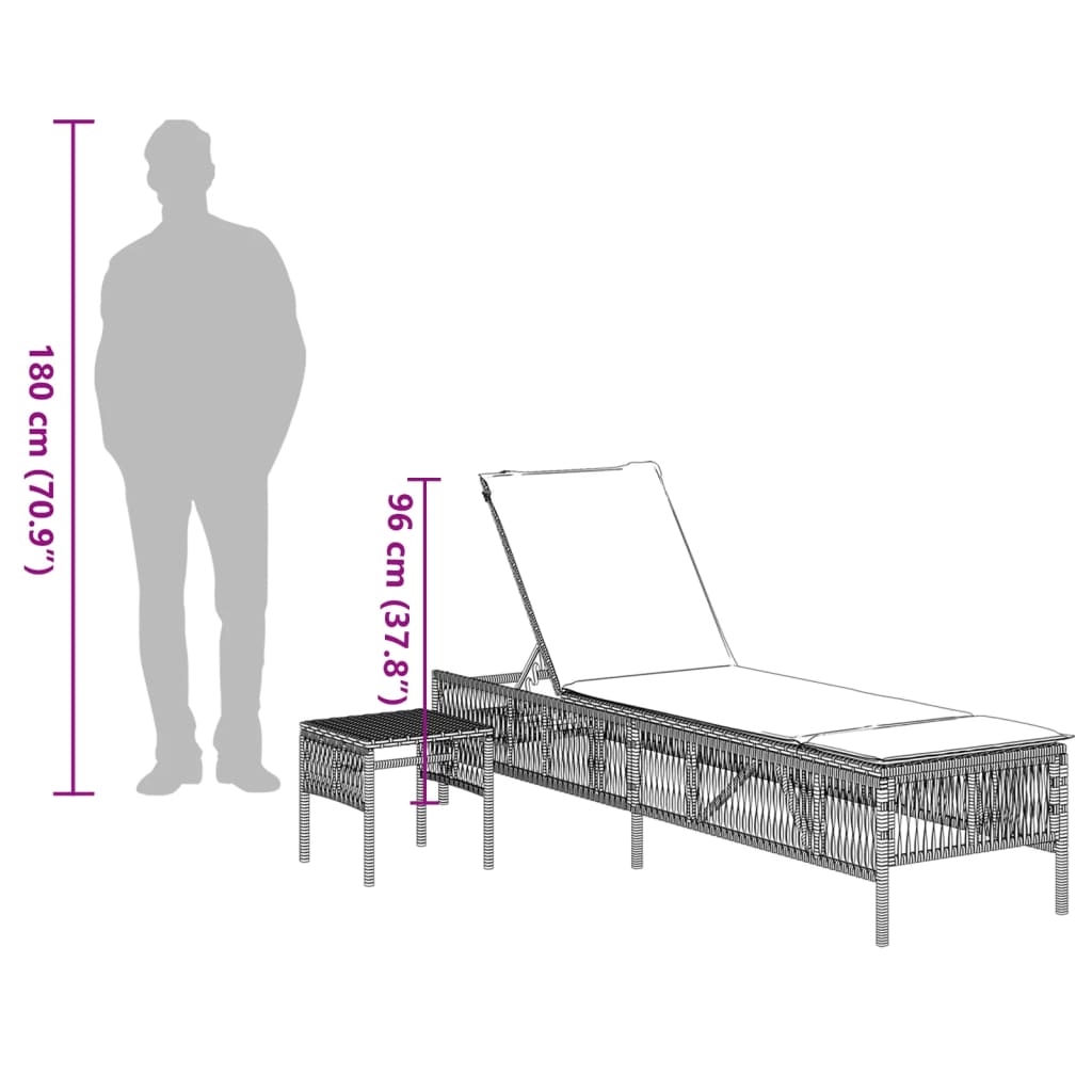 2 db világosszürke polyrattan napozóágy asztallal
