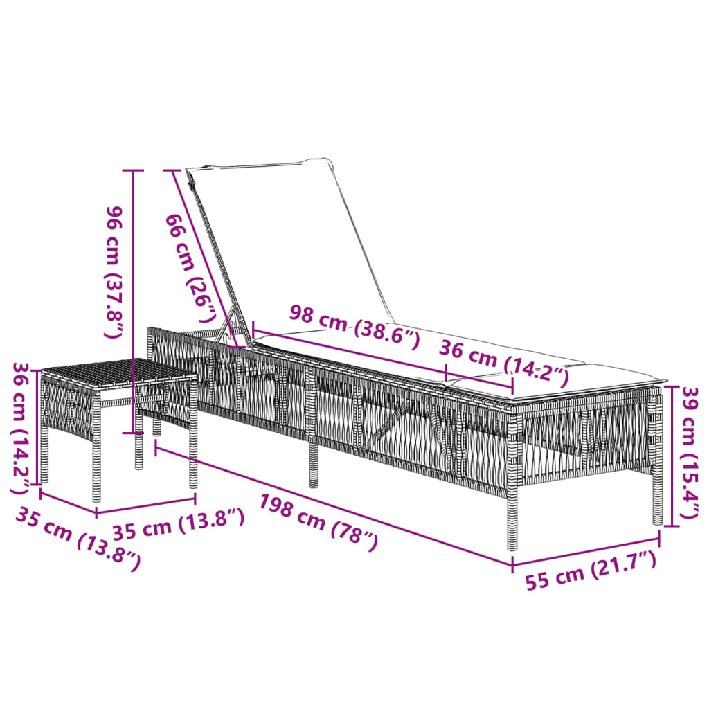 2 db világosszürke polyrattan napozóágy asztallal