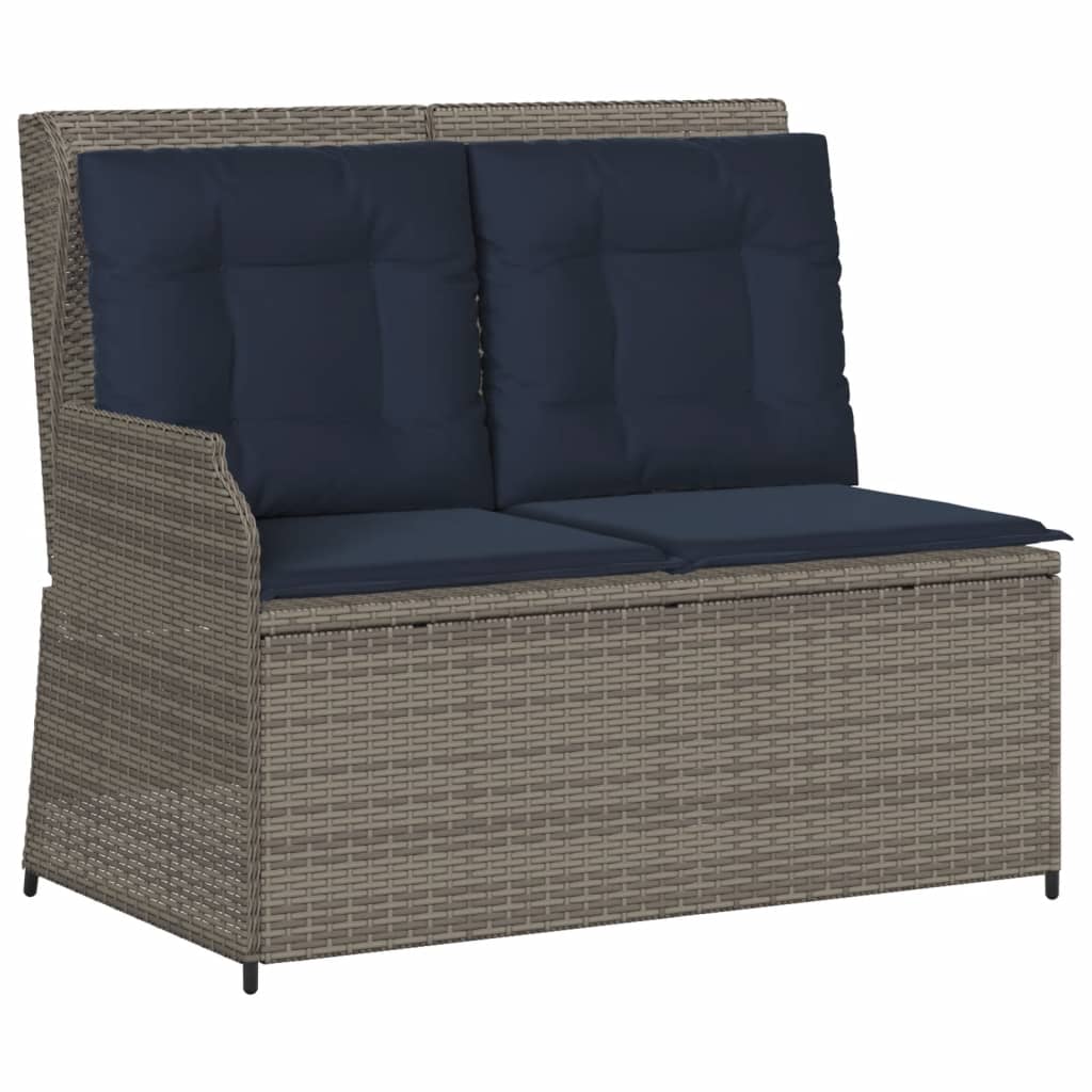 Szürke polyrattan dönthető kerti pad párnákkal