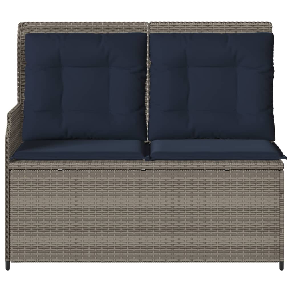 Szürke polyrattan dönthető kerti pad párnákkal