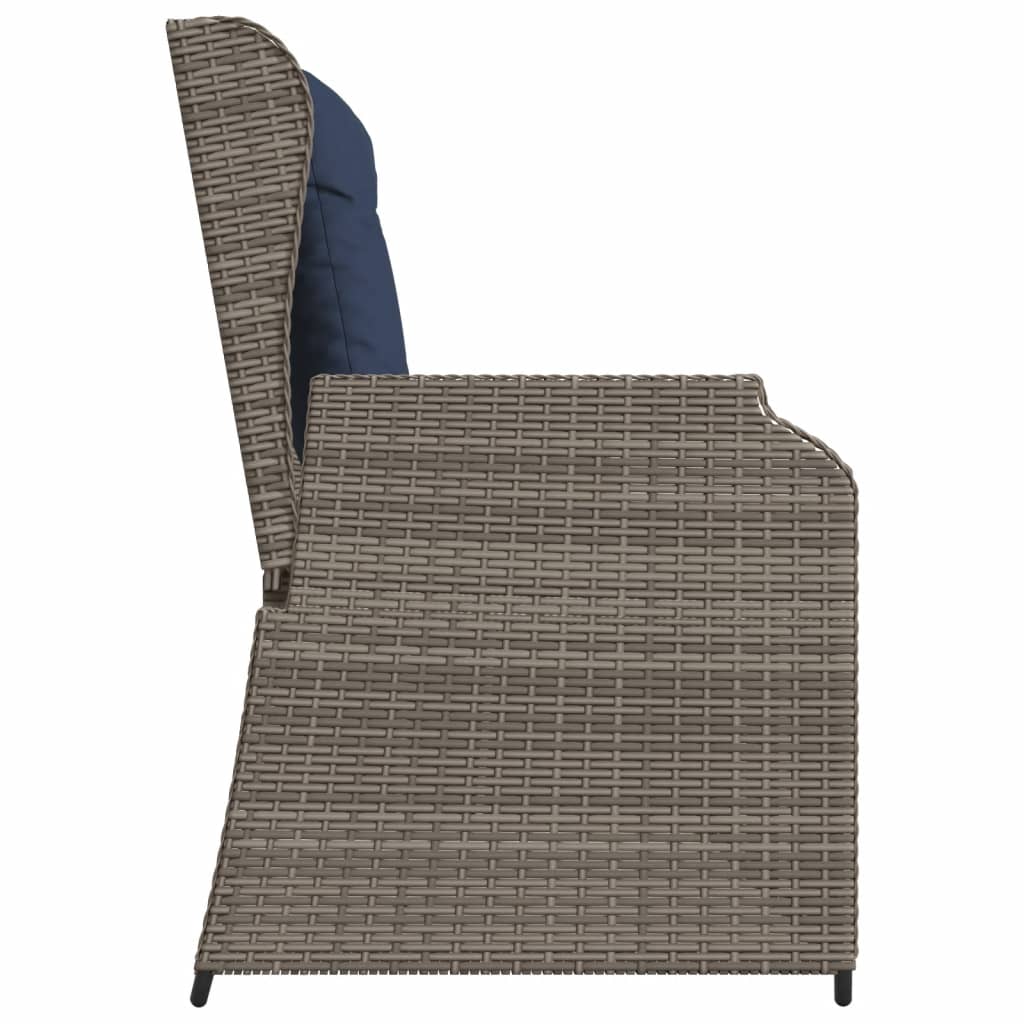 Szürke polyrattan dönthető kerti pad párnákkal