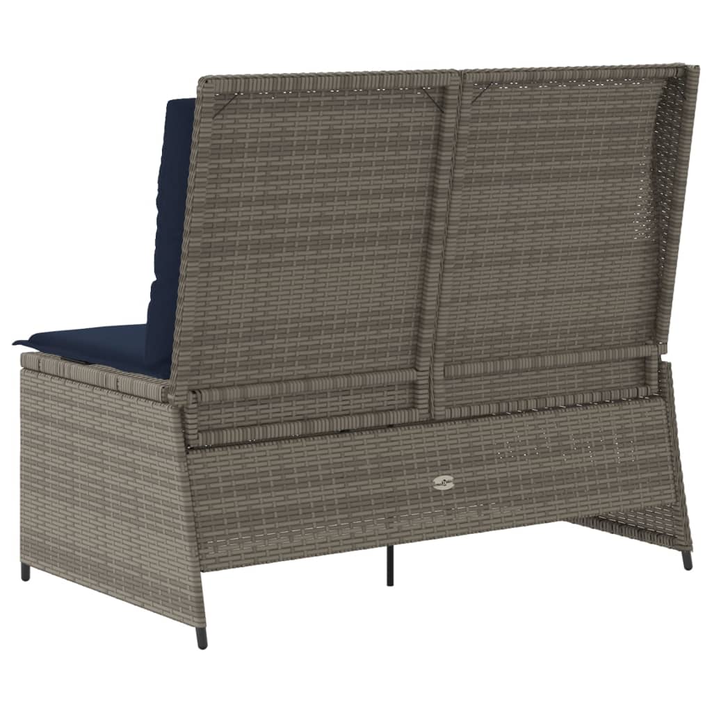 Szürke polyrattan dönthető kerti pad párnákkal