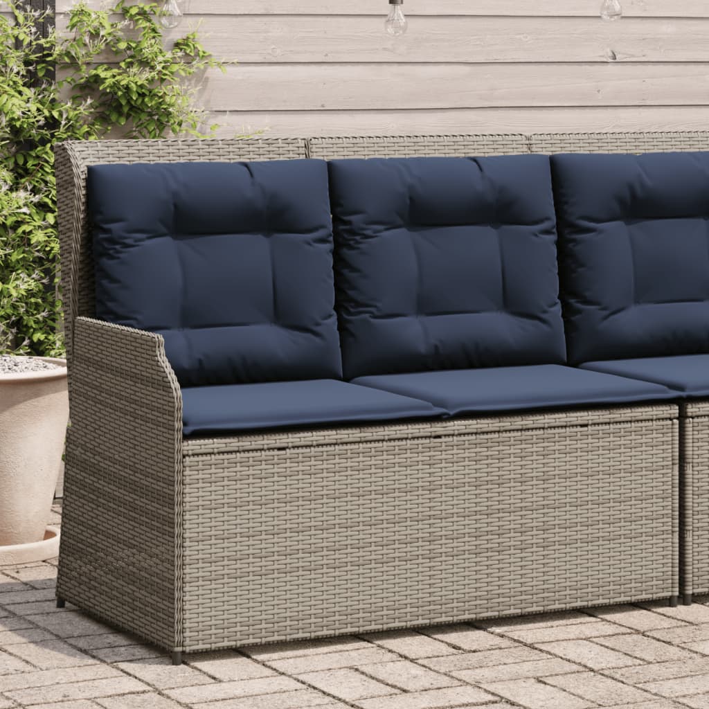 Szürke polyrattan dönthető kerti pad párnákkal