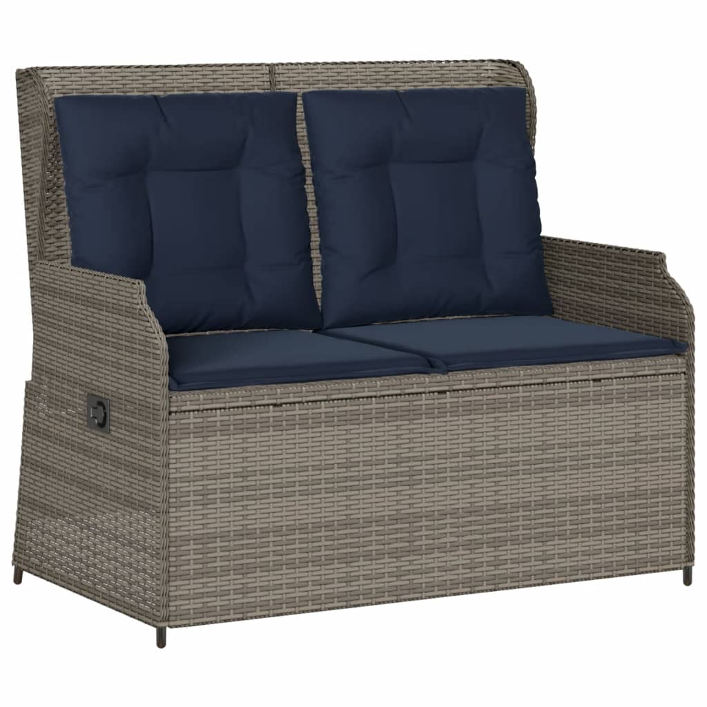 Szürke polyrattan dönthető kerti pad párnákkal