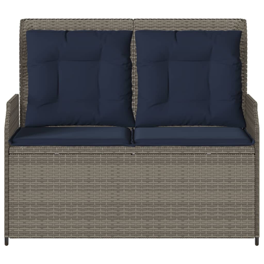 Szürke polyrattan dönthető kerti pad párnákkal