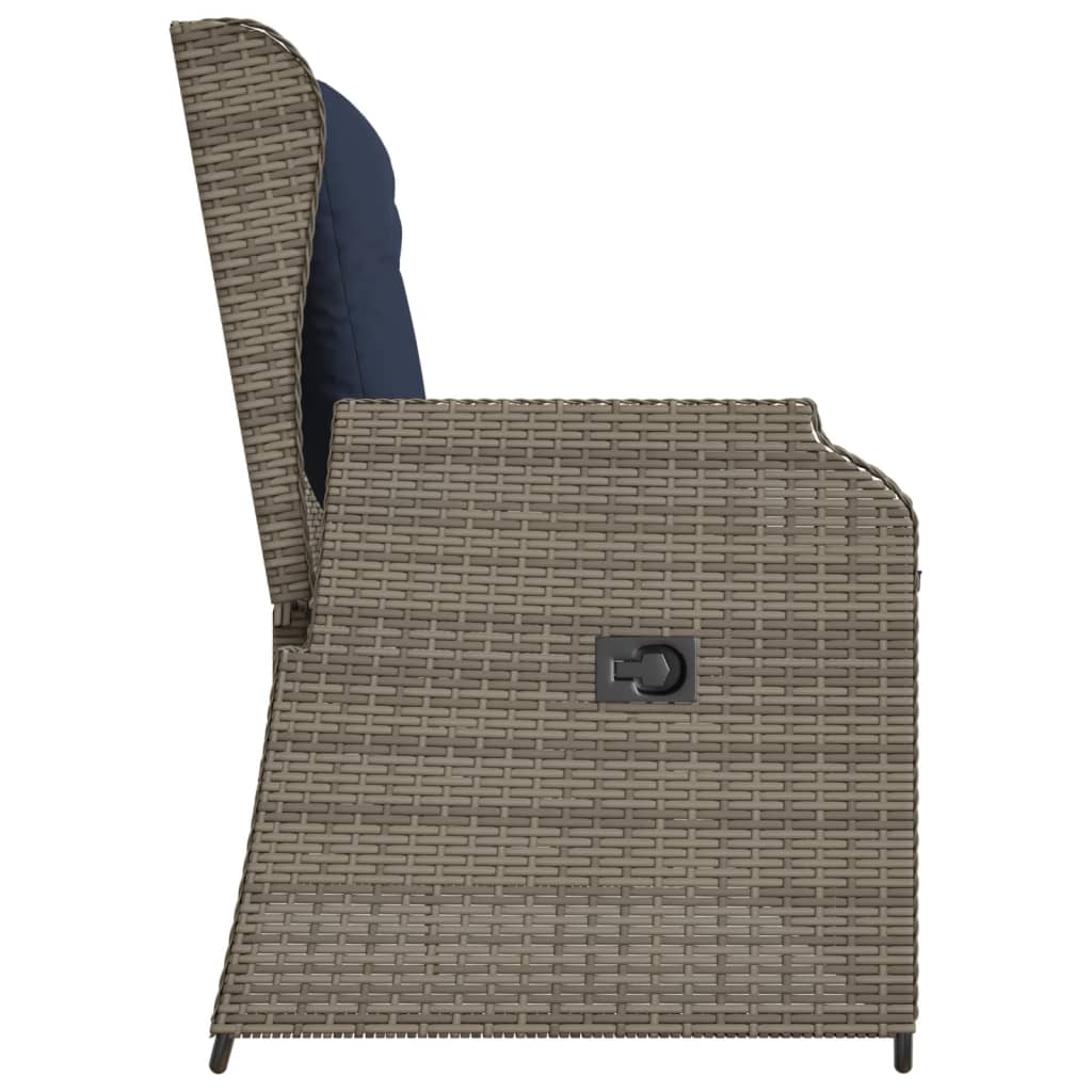 Szürke polyrattan dönthető kerti pad párnákkal