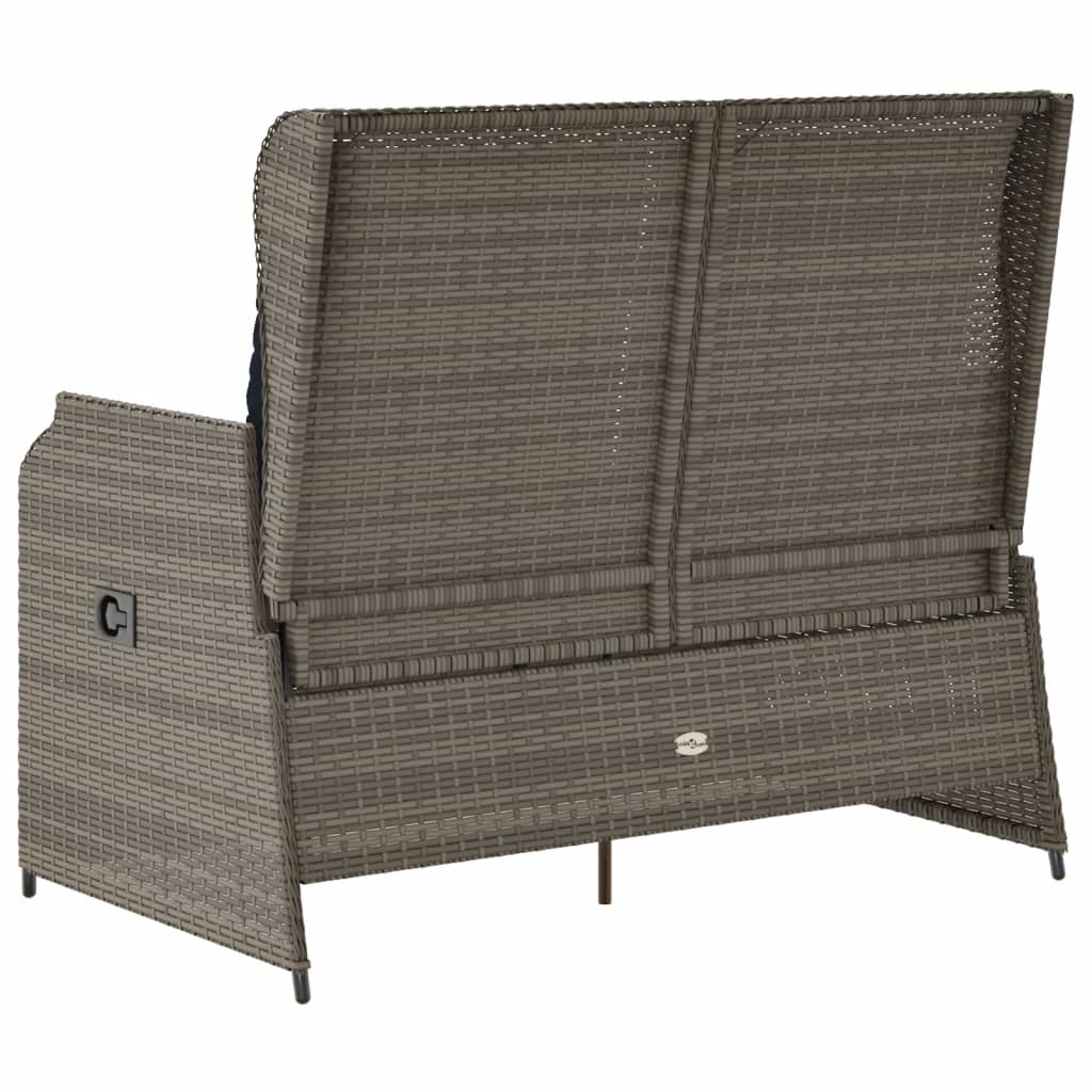 Szürke polyrattan dönthető kerti pad párnákkal