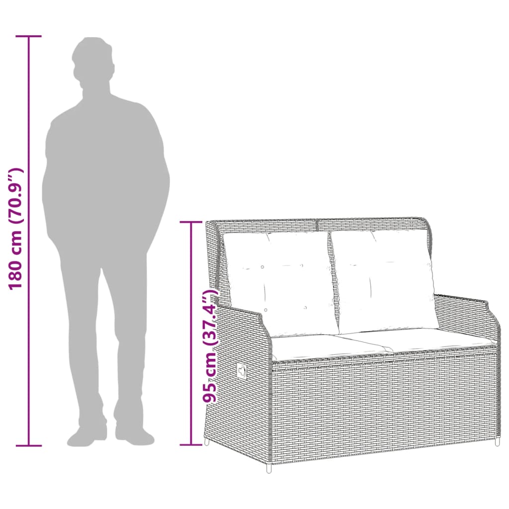 Szürke polyrattan dönthető kerti pad párnákkal