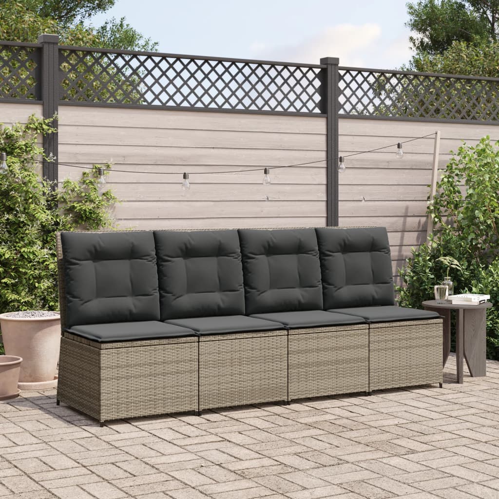 Szürke polyrattan dönthető kerti kanapé párnákkal