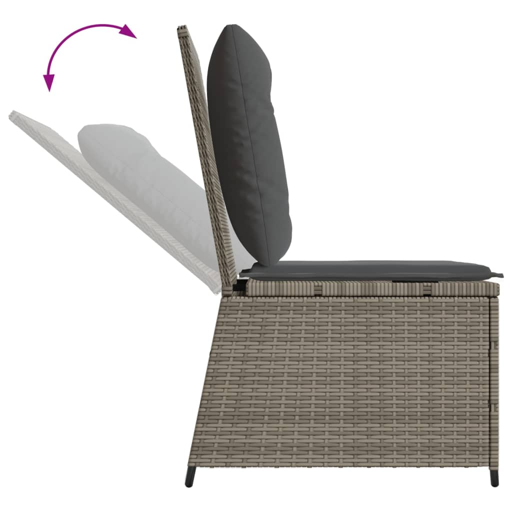Szürke polyrattan dönthető kerti kanapé párnákkal
