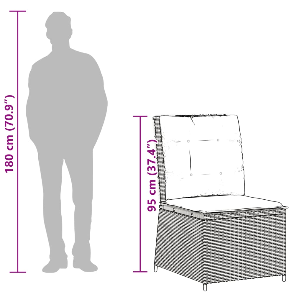 Világosszürke polyrattan dönthető kerti kanapé párnákkal