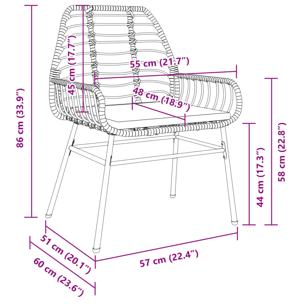 2 db barna polyrattan kerti szék párnákkal