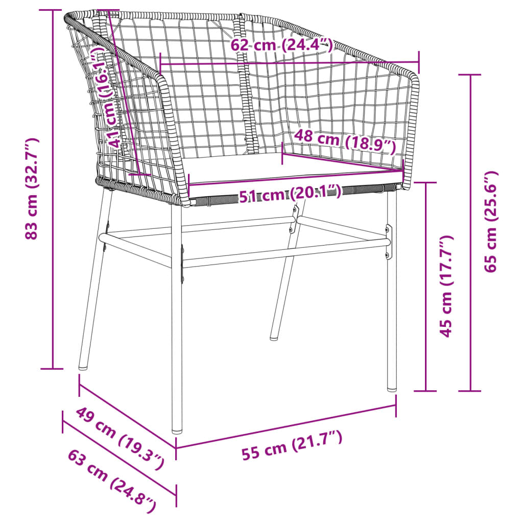2 db barna polyrattan kerti szék párnákkal