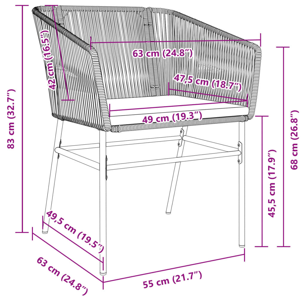 2 db barna polyrattan kerti szék párnákkal