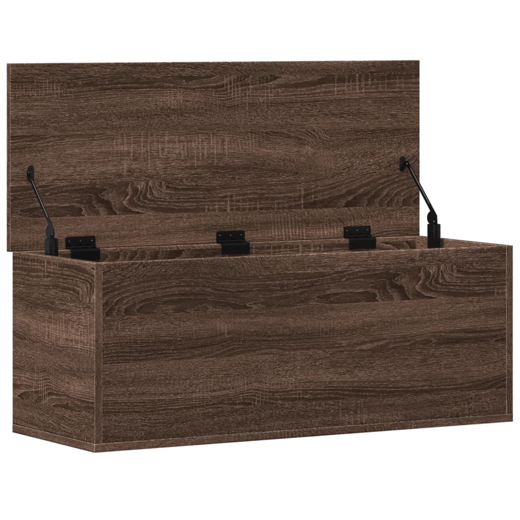 Barna tölgy színű szerelt fa tárolóláda 90 x 35 x 35 cm