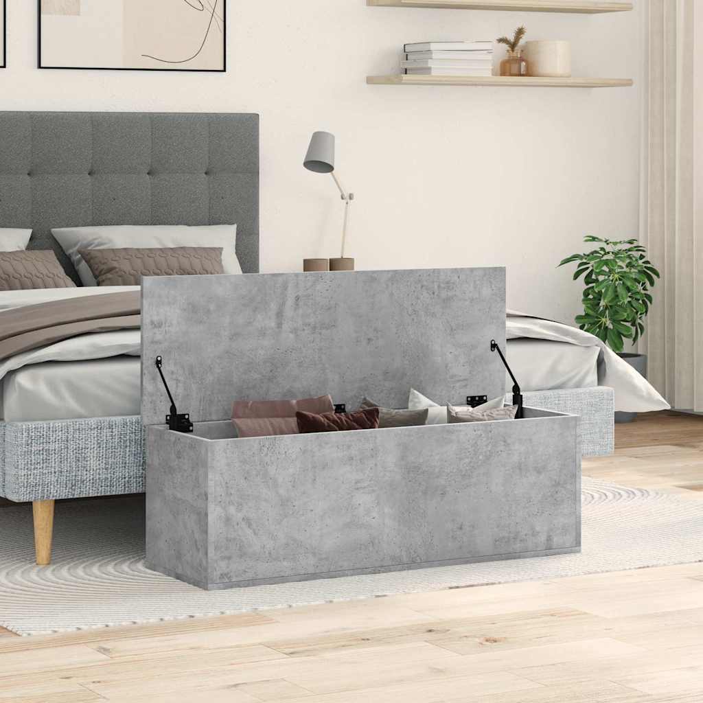 Betonszürke szerelt fa tárolóláda 102 x 35 x 35 cm
