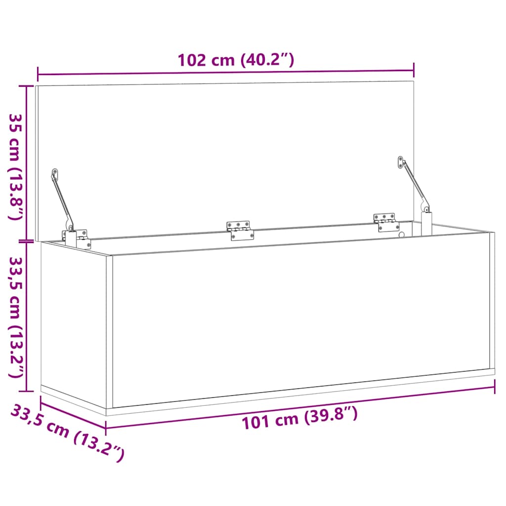 Betonszürke szerelt fa tárolóláda 102 x 35 x 35 cm