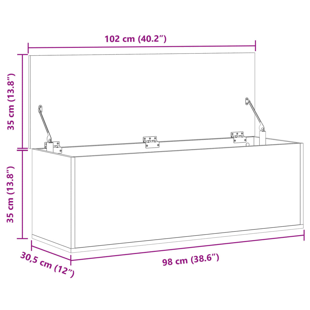 Barna tölgy színű szerelt fa tárolóláda 102 x 35 x 35 cm