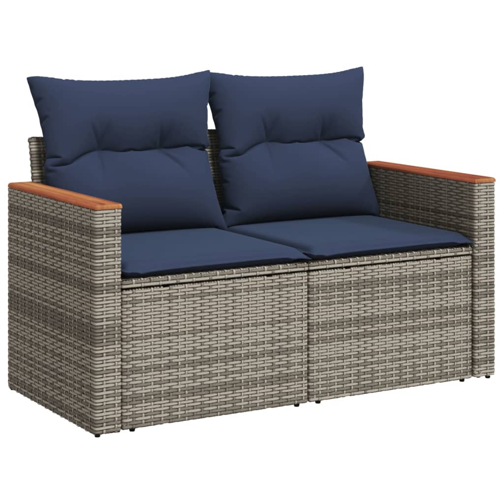 14 db szürke polyrattan kerti kanapégarnitúra párnákkal
