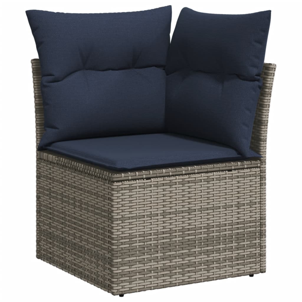 14 db szürke polyrattan kerti kanapégarnitúra párnákkal