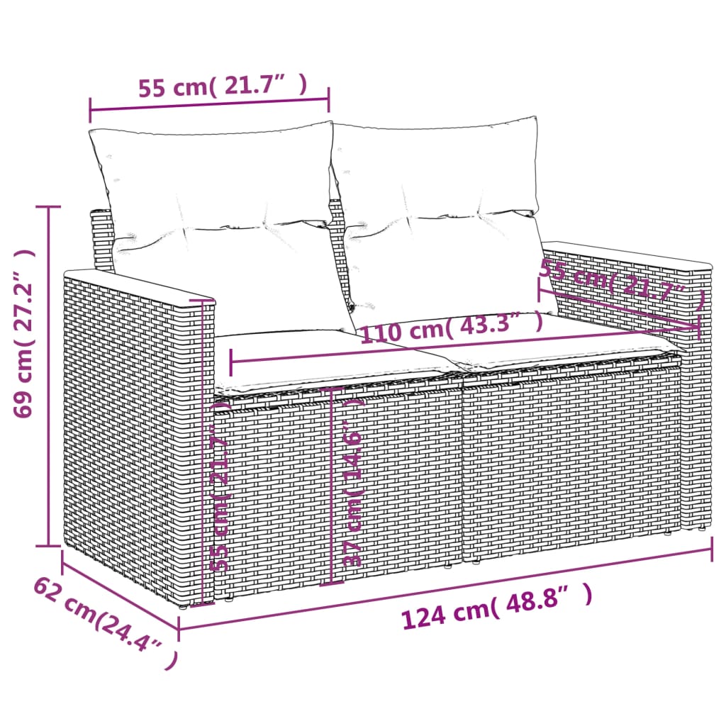 14 db szürke polyrattan kerti kanapégarnitúra párnákkal