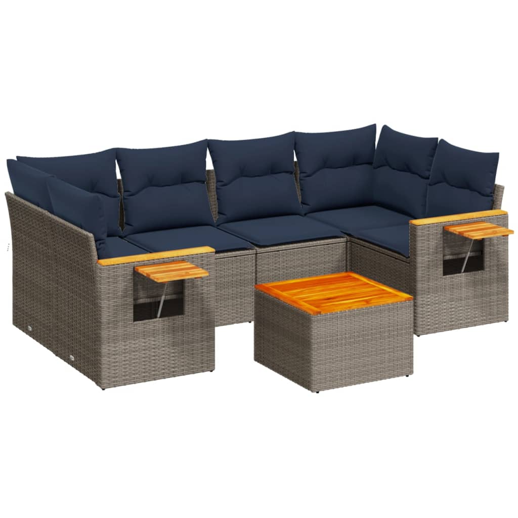 7 részes szürke polyrattan kerti ülőgarnitúra párnákkal