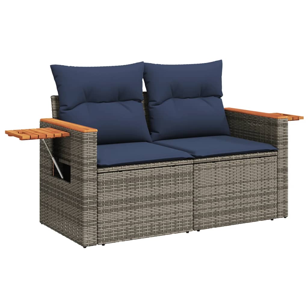 7 részes szürke polyrattan kerti ülőgarnitúra párnákkal