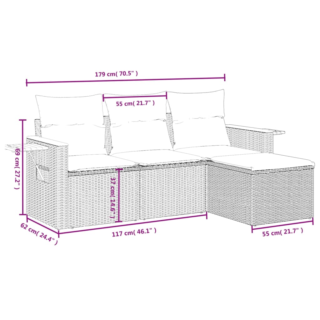 4 részes fekete polyrattan kerti ülőgarnitúra párnával 4 részes fekete polyrattan kerti ülőgarnitúra párnával