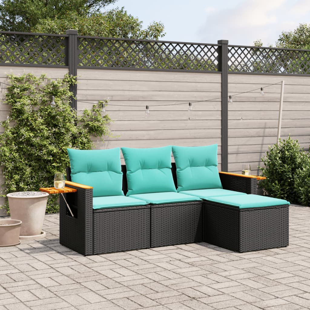 4 részes fekete polyrattan kerti ülőgarnitúra párnával 4 részes fekete polyrattan kerti ülőgarnitúra párnával