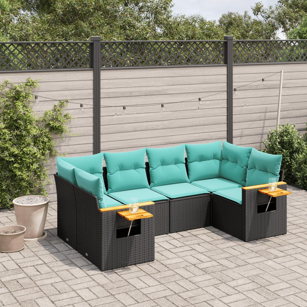 6 részes fekete polyrattan kerti ülőgarnitúra párnával