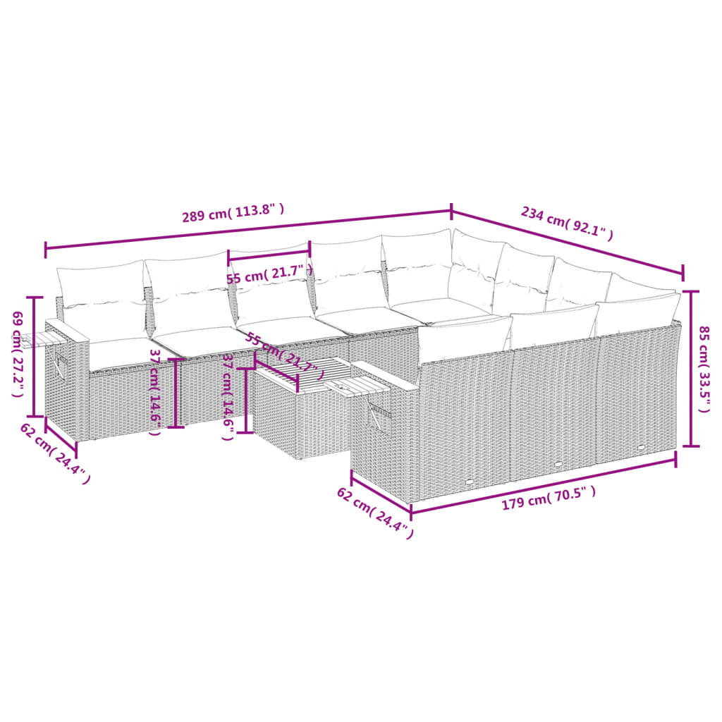 11 részes szürke polyrattan kerti ülőgarnitúra párnákkal 11 részes szürke polyrattan kerti ülőgarnitúra párnákkal