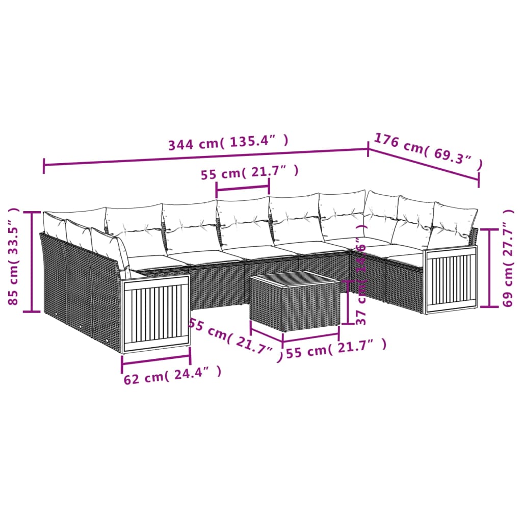 11 részes szürke polyrattan kerti ülőgarnitúra párnákkal