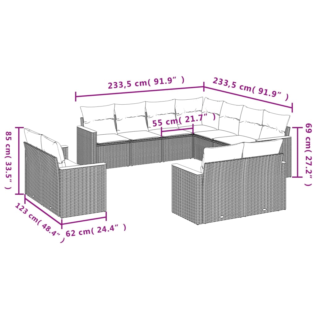 11 részes bézs polyrattan kerti ülőgarnitúra párnákkal 11 részes bézs polyrattan kerti ülőgarnitúra párnákkal