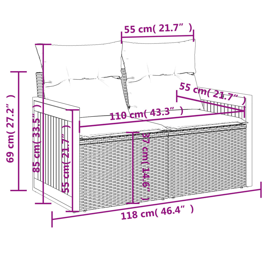 8 részes fekete polyrattan kerti ülőgarnitúra párnákkal 8 részes fekete polyrattan kerti ülőgarnitúra párnákkal