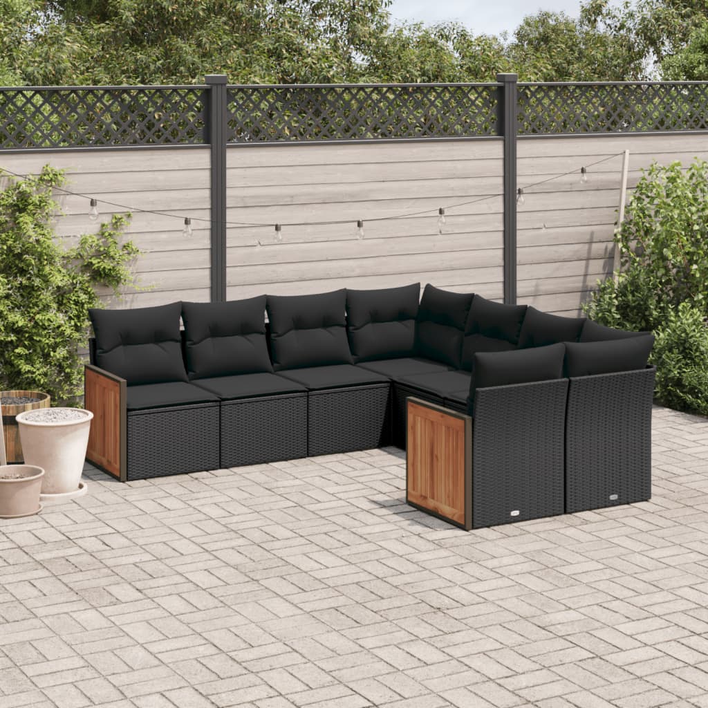 8 részes fekete polyrattan kerti ülőgarnitúra párnákkal 8 részes fekete polyrattan kerti ülőgarnitúra párnákkal