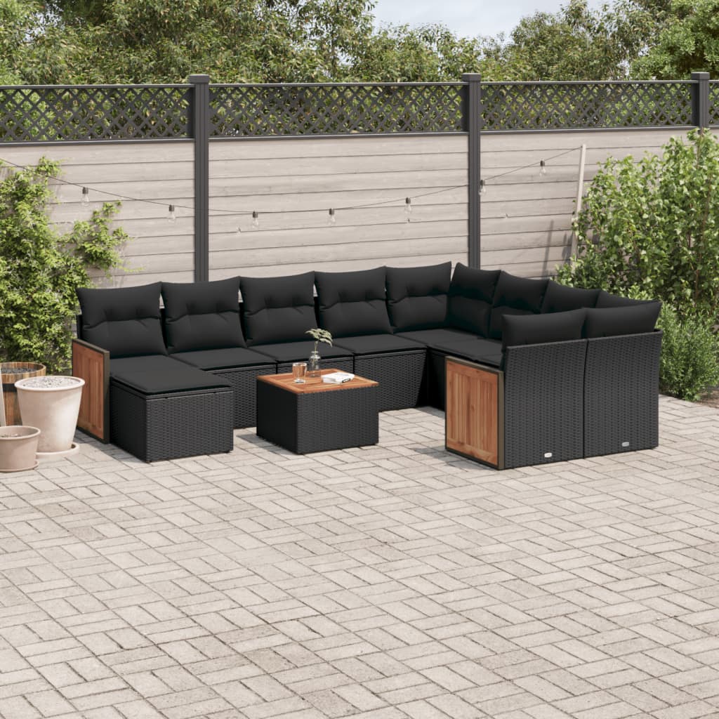 11 részes fekete polyrattan kerti ülőgarnitúra párnákkal 11 részes fekete polyrattan kerti ülőgarnitúra párnákkal