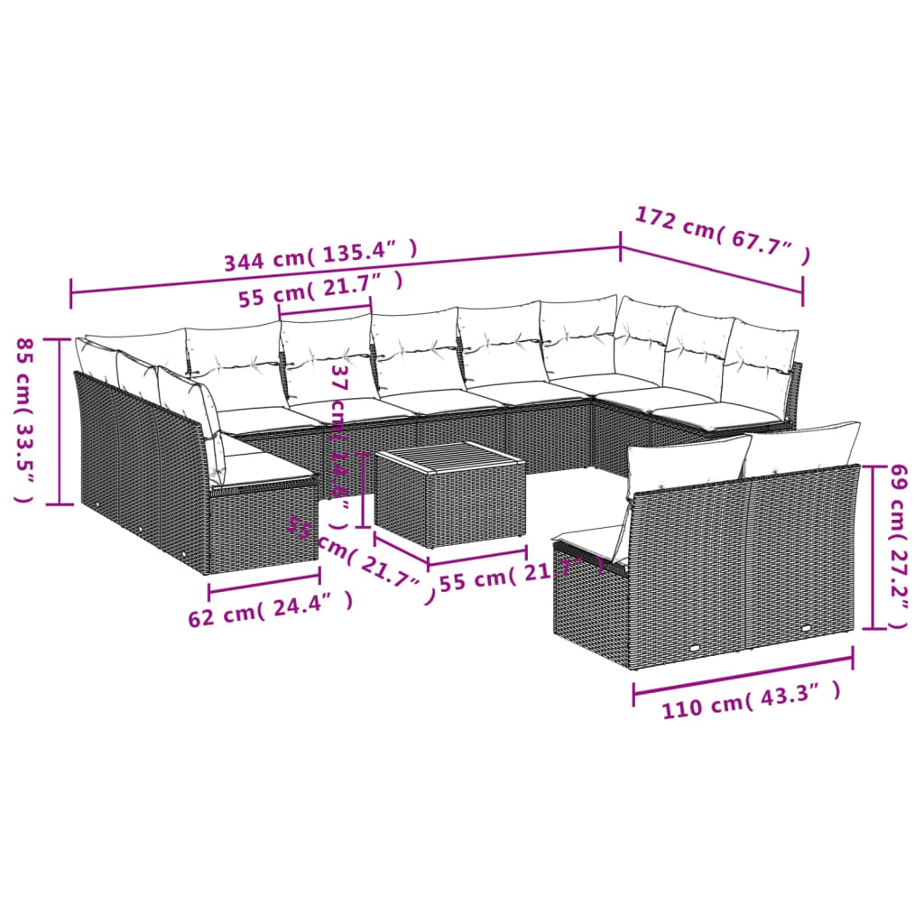 13 részes bézs polyrattan kerti ülőgarnitúra párnákkal 13 részes bézs polyrattan kerti ülőgarnitúra párnákkal