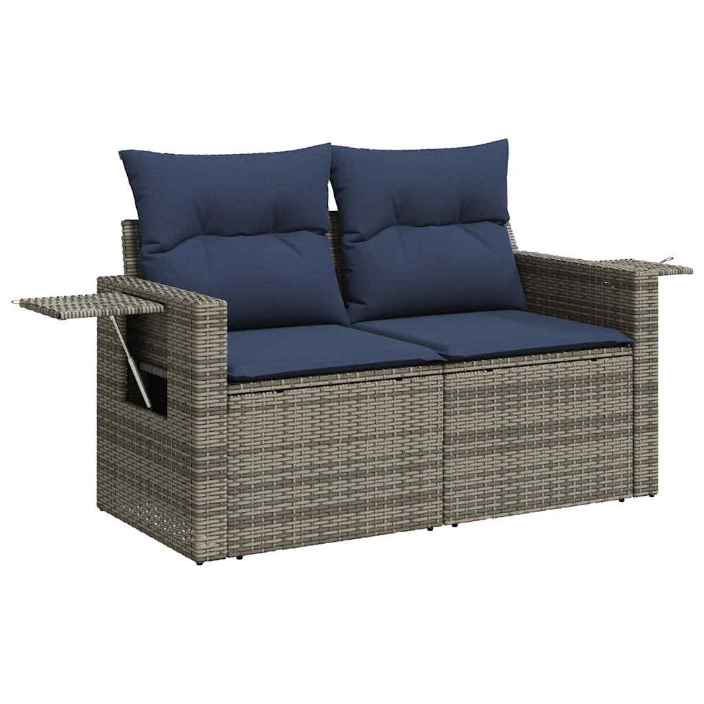 13 db szürke polyrattan kerti kanapégarnitúra párnákkal