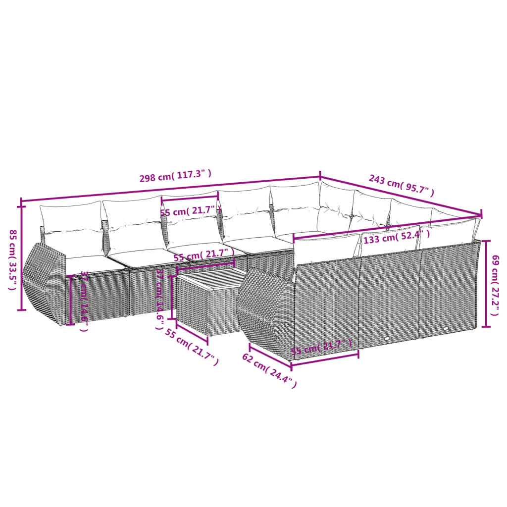 11 részes szürke polyrattan kerti ülőgarnitúra párnákkal 11 részes szürke polyrattan kerti ülőgarnitúra párnákkal