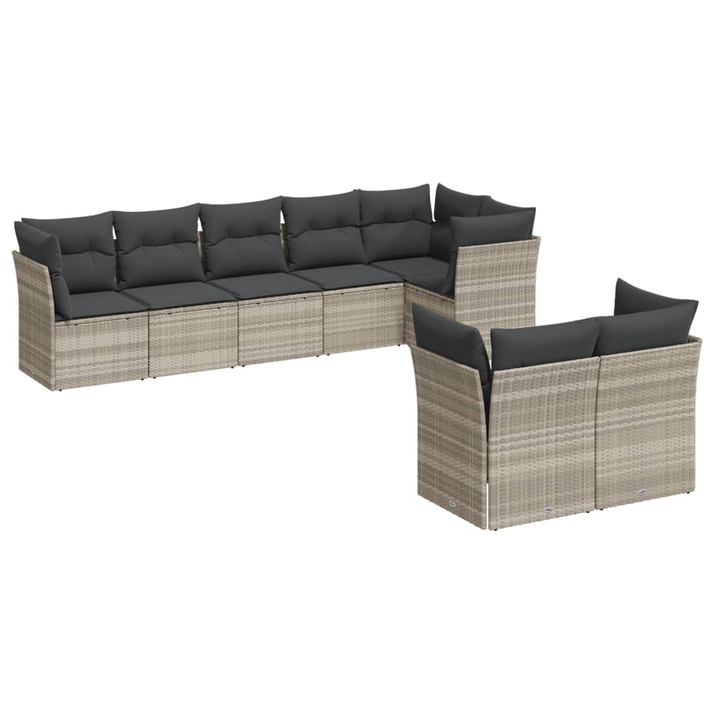 8 részes világosszürke polyrattan kerti ülőgarnitúra párnával
