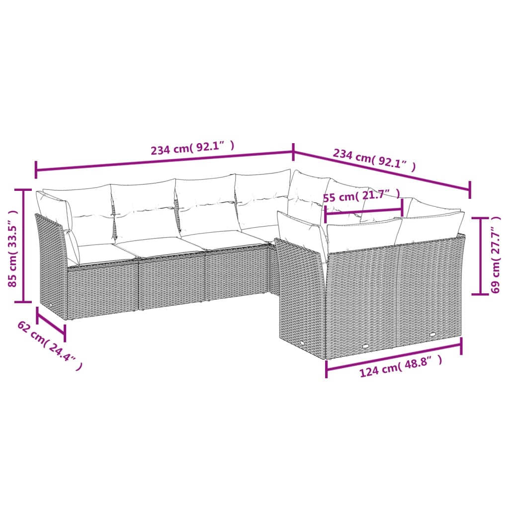 8-részes szürke polyrattan kerti ülőgarnitúra párnákkal 8-részes szürke polyrattan kerti ülőgarnitúra párnákkal