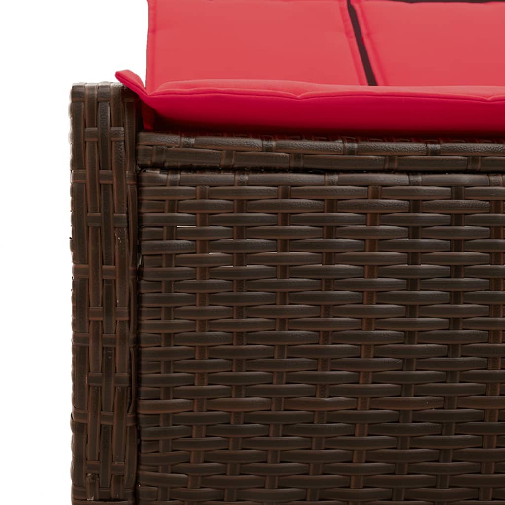 Barna polyrattan kétszemélyes napozóágy párnákkal